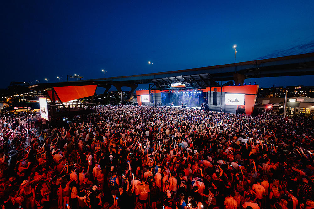 Energetic Summerfest crowd cheering at night