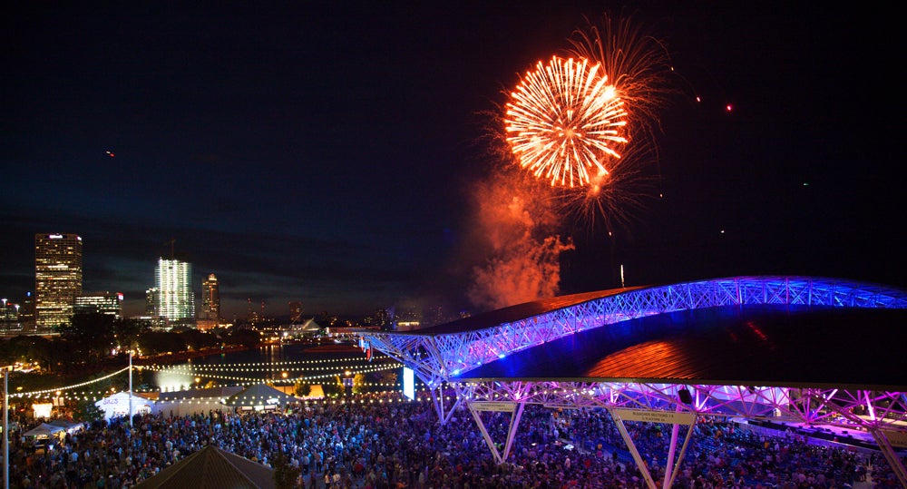 Summerfest fireworks over the lakefront stage